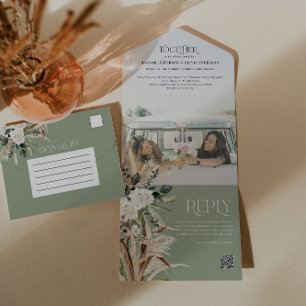 Invitación Todo En Uno Foto presupuestaria pampas eucalipto boda código Q