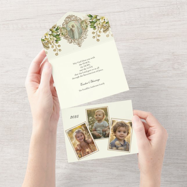 Invitación Todo En Uno Foto religiosa de Pascua Oración de la Resurrecció (desgarro)