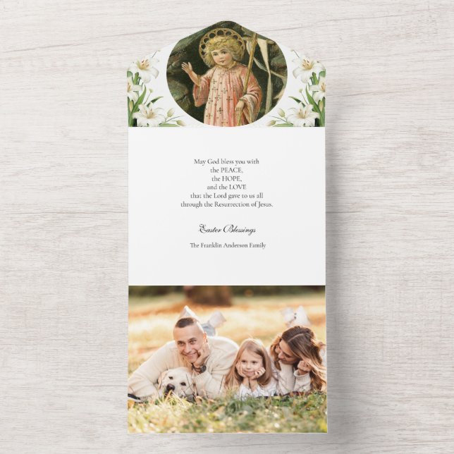 Invitación Todo En Uno Foto religiosa de Pascua Oración de Lilies Blancos (Interior)