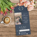 Invitación Todo En Uno Foto rústica acuarela deja Boda<br><div class="desc">Elegante monogramado acuarela botánica invitación a boda y tarjeta RSVP en uno. Para la primavera,  el verano,  el otoño o la boda de invierno. Puede agregar fácilmente su propia foto para personalizarla y agregar su propio texto.</div>