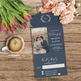 Invitación Todo En Uno Foto rústica acuarela deja Boda