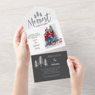 Invitación Todo En Uno Foto rústica del árbol de Navidad minimalista mode