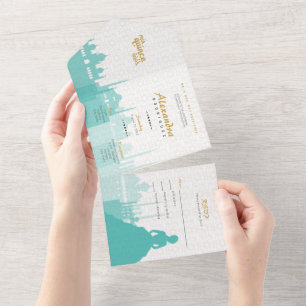 Invitación Todo En Uno Foto Turquoise & Gold Arabian Quinceañera