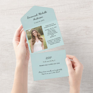 Invitación Todo En Uno Foto Verde Menta Graduación Todo en Uno