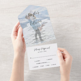 Invitación Todo En Uno Fotografía de Boda Moderna Minimalista en Blanco y