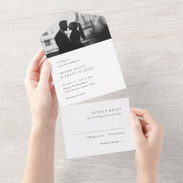 Invitación Todo En Uno Fotografía de Boda Moderna Minimalista en Blanco y