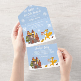 Invitación Todo En Uno Fox Winter Baby Shower hace frío afuera