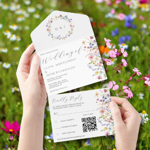 Invitación Todo En Uno Fragmento de flores silvestres matrimonio de jardí