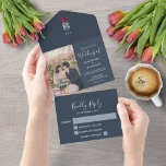 Invitación Todo En Uno Frasco de albañil ruso monograma foto Boda azul<br><div class="desc">Elegante monogramado,  tarro de albañil,  invitación a la boda fotográfica y tarjeta RSVP en uno. Para la primavera,  el verano,  el otoño o la boda de invierno. Puede agregar fácilmente su propia foto para personalizarla y agregar su propio texto.</div>