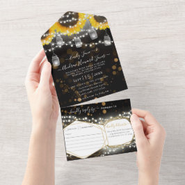 Invitación Todo En Uno Frasco de Mason de Foto Bodas de Girasol Negro y D