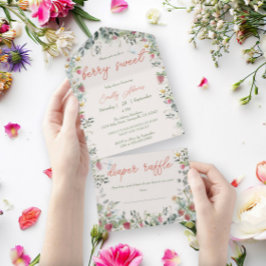 Invitación Todo En Uno Fresa acuarela género Baby Shower neutro