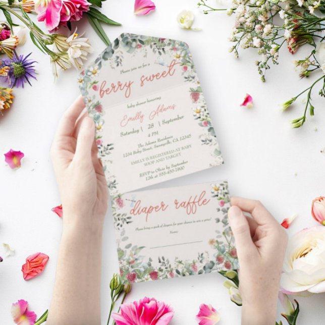 Invitación Todo En Uno Fresa acuarela género Baby Shower neutro (Subido por el creador)