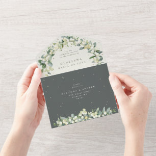 Invitación Todo En Uno Fresa verde/crema + Boda eucalipto