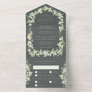 Invitación Todo En Uno Fresa verde gris + Boda eucalipto