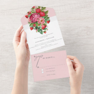 Invitación Todo En Uno Fresa y Peonías en cualquier aniversario del año R