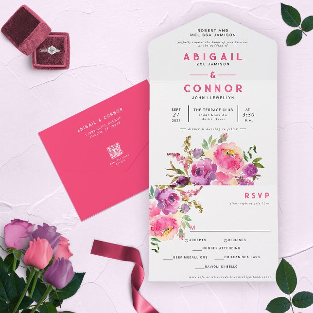 Invitación Todo En Uno Fun Vibrant Violet Fuchsia Floral (Subido por el creador)