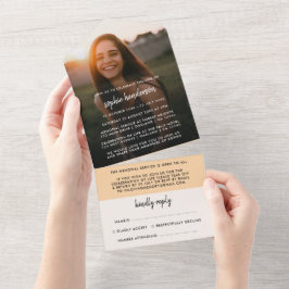 Invitación Todo En Uno Funeral moderno | Celebración de la vida Foto RSVP