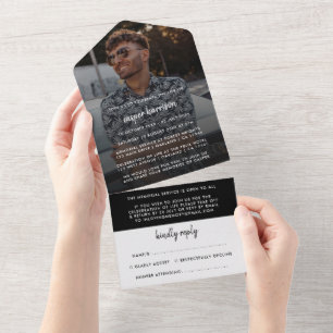Invitación Todo En Uno Funeral moderno   Foto Celebración de la vida RSVP