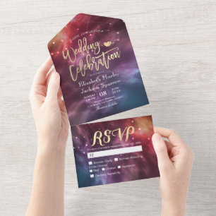 Invitación Todo En Uno Galaxy Nebula Constellations Gorgeous Wedding RSVP