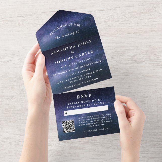 Invitación Todo En Uno Galaxy Starry Night Sky Universe Boda Nebula (desgarro)