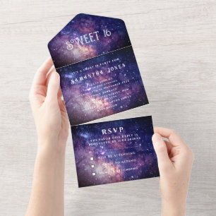 Invitación Todo En Uno Galaxy Sweet 16 estrellas Bonito Starry Night Sky