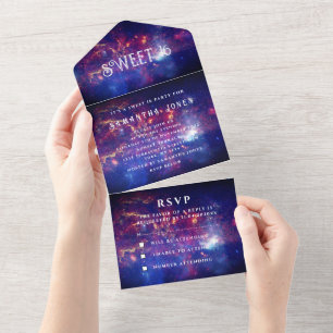 Invitación Todo En Uno Galaxy Sweet 16 estrellas Bonito Starry Night Sky