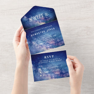 Invitación Todo En Uno Galaxy Sweet 16 estrellas Bonito Starry Night Sky