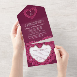 Invitación Todo En Uno Garnet 2º aniversario boda corazón de gema rojo