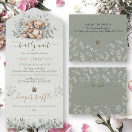 Invitación Todo En Uno Gemelos Neutral Teddy Bear Baby Baby Shower