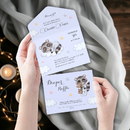 Invitación Todo En Uno Gentle Baby Boy Raccoon Blue Baby Shower