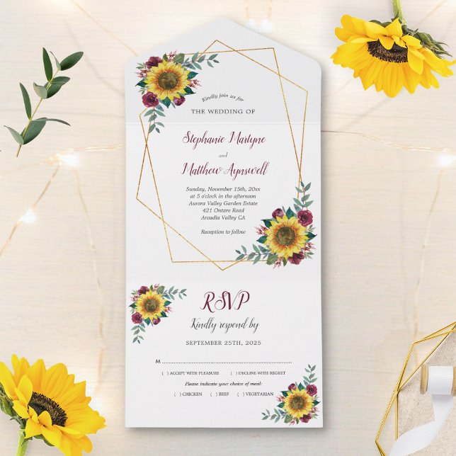 Invitación Todo En Uno Geométrico Giro Borgoña Rosa Boda moderno (Subido por el creador)