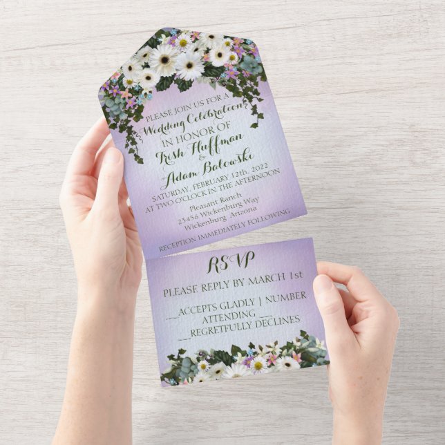 Invitación Todo En Uno Gerbera Daisies Swag Boda (desgarro)