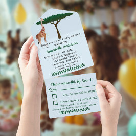 Invitación Todo En Uno Giraffe Baby Shower con RSVP