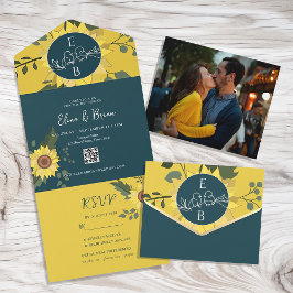 Invitación Todo En Uno Girasol Boho Verde Boda Fotografía