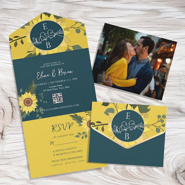Invitación Todo En Uno Girasol Boho Verde Boda Fotografía (Subido por el creador)