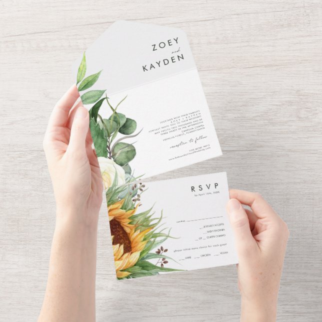 Invitación Todo En Uno Girasol de país en negrita | Sellar Y Enviar (desgarro)