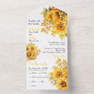 Invitación Todo En Uno Girasol ruso, boda amarillo