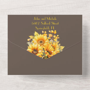 Invitación Todo En Uno Girasol ruso, boda amarillo y marrón