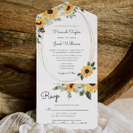 Invitación Todo En Uno Girasol rústico y vegetación con Boda RSVP
