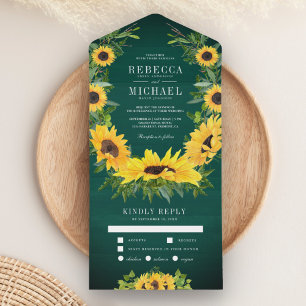 Invitación Todo En Uno Girasoles Country Green Wood Guirnalda Boda