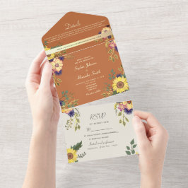 Invitación Todo En Uno Girasoles Soleados Elegantes para Boda