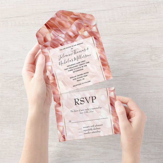Invitación Todo En Uno Girly Glam Pink Rose Gold Boda (desgarro)