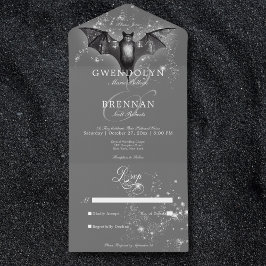 Invitación Todo En Uno Glam Bat y Diamantes Oscuros De Halloween Sin Cena