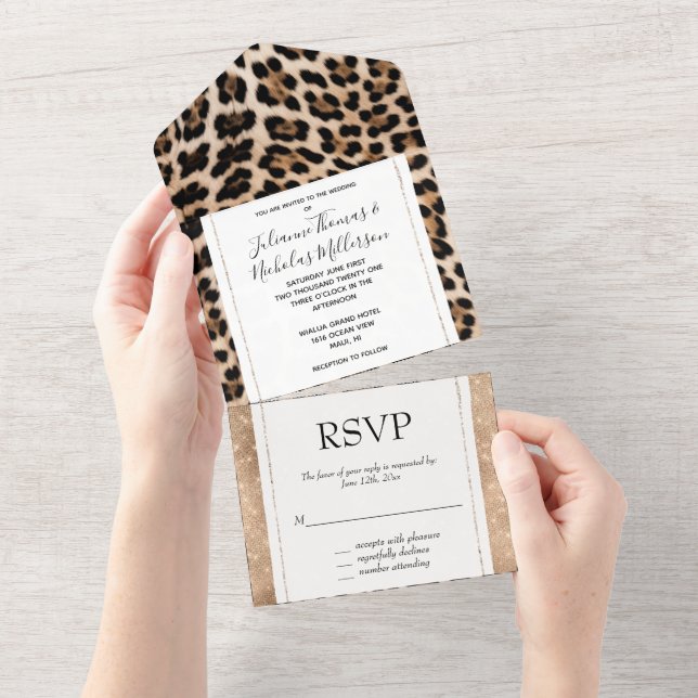 Invitación Todo En Uno Glam Glitz Champagne Leopardo (desgarro)