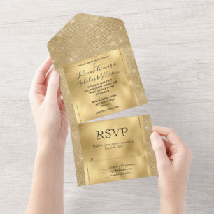 Invitación Todo En Uno Glam Glitzy Sparkle Gold