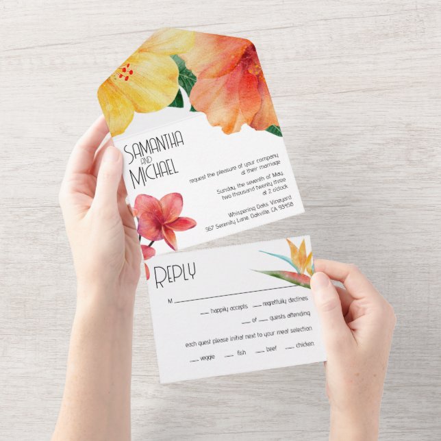 Invitación Todo En Uno Glam Modern Tropical Moda Boda (desgarro)