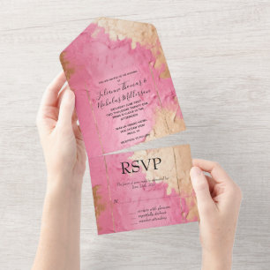Invitación Todo En Uno Glam Pink and Gold