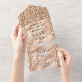 Invitación Todo En Uno Glitz Purpurina de Rubor de Peach Rosa Gold