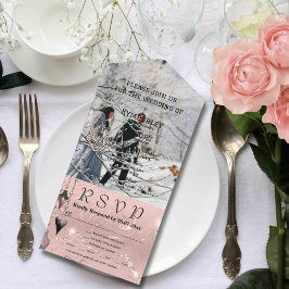 Invitación Todo En Uno Glitzy Sparkly Navidades de fotografía Rubor rosad