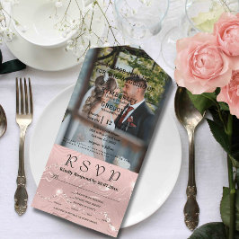 Invitación Todo En Uno Glitzy Sparkly Rubor Foto de plata rosa